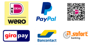 Logo's van de betaalmogelijkheden van Biodeco, de webwinkel voor biologisch afbreekbare zee-en aarde-urnen.